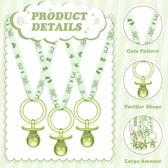 Geiserailie 36 Pcs Baby Shower Pacifiers Necklace Acrylic Pacifiers Necklace Charm Party Favors for Girls Boys Baby Shower Party Decorations Table Scatter(Green)