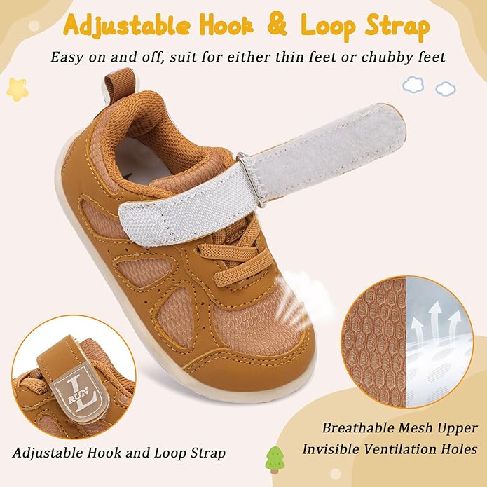 L-RUN Baby Shoes Boys Girls First Walkers Breathable Infant Sneakers Flexible Non-Slip Sole Walking Shoes for Toddlers