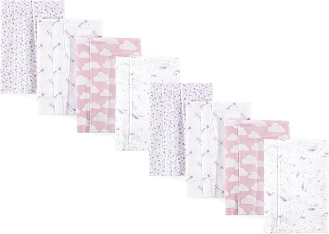 Hudson Baby Cotton Poly Flannel Burp Cloths Multipack, Magical Unicorn 8-Pack, One Size
