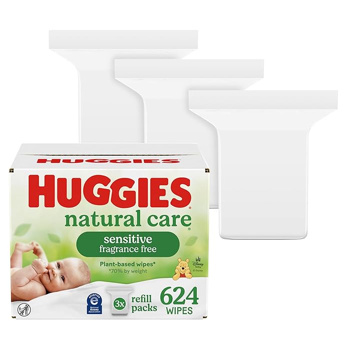 Huggies Natural Care Sensitive Baby Wipes, Hypoallergenic, 99% Purified Water, 3 Refill Packs (624 Wipes Total)