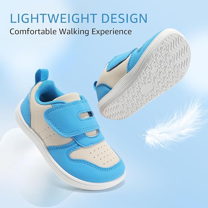 Toddler Wide Toe Box Barefoot Shoes Boys Girls Sneakers Zero Drop Kid Tennis Running Shoes Lightweight Non-Slip Comfortable Leather First Walking Shoe Outdoor Activities School