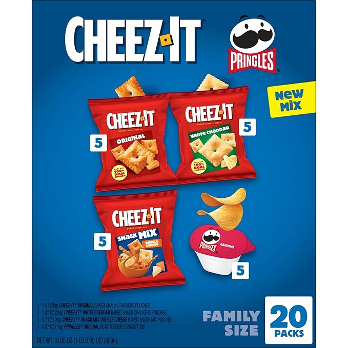 Cheez-It, Pringles, Lunch Snacks, Variety Pack, 16.95oz Box (20 Packs)