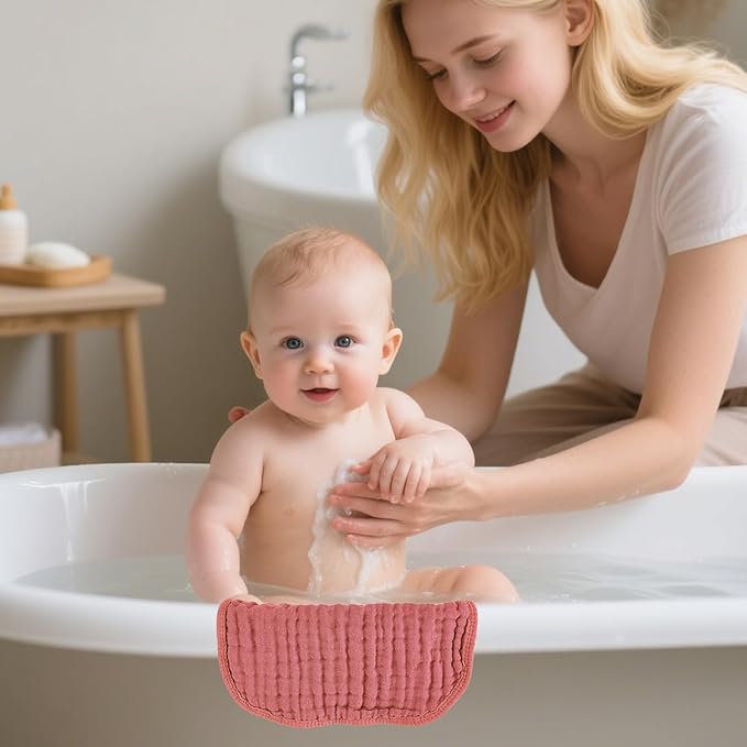 Baby Washcloths 100% Cotton Size is 12x12 inches. Lightweight, Portable, and Ideal for use at Home or on The go.(White & Coffee 6 Pieces)