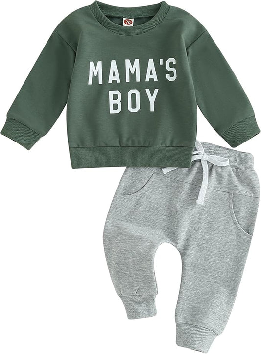 ZAXARRA Toddler Newborn baby boys Fall Outfits Long Sleeve Letter Print Sweatshirt Tops Pocket Pants Casual Clothing Sets