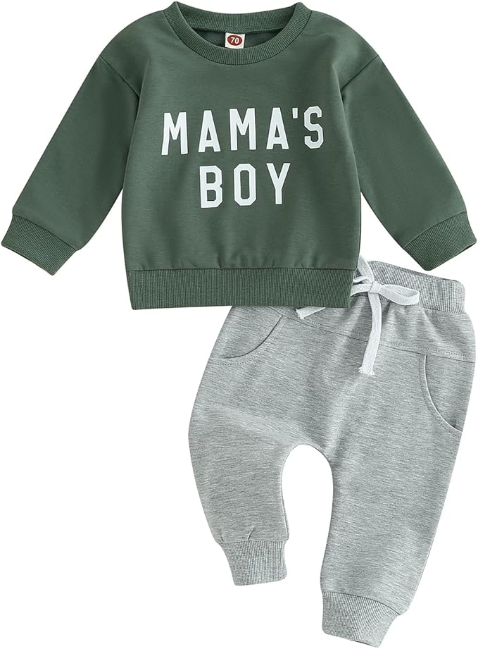 Baby Boy Fall Clothes Set Long Sleeve Letter Print Sweatshirt Pants Toddler Infant Outfits 6 12 18 24 Months 2T