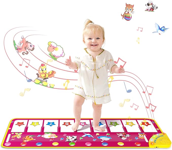M SANMERSEN Floor Piano Mat, Toddler Toys Musical Mat, Keyboard Floor Playmat 39.5" Electronic Music Animal Touch Play Blanket Funny Xmas Gift Toy for 1 2 3 Year Old
