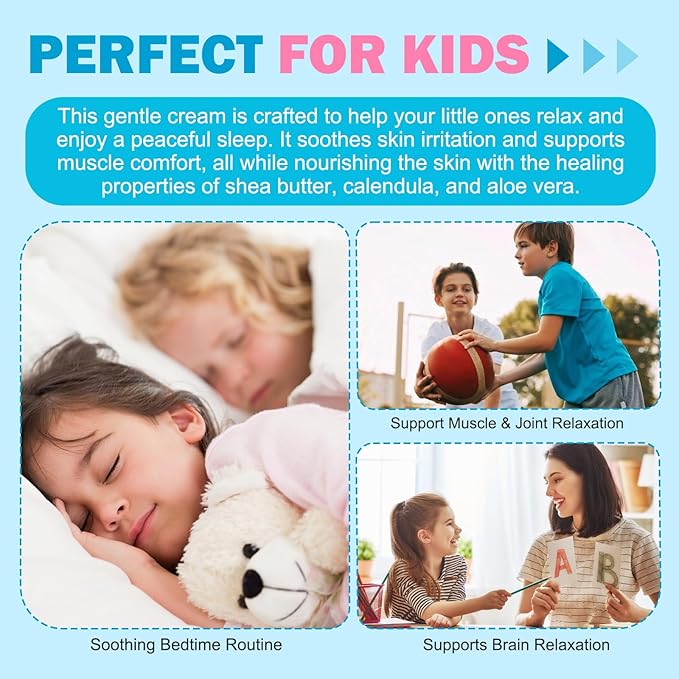 Magnesium Cream for Kids with Organic Shea Butter, Calendula & Aloe Vera | Promotes Relaxation & Peaceful Sleep | Unscented | 4.23 oz