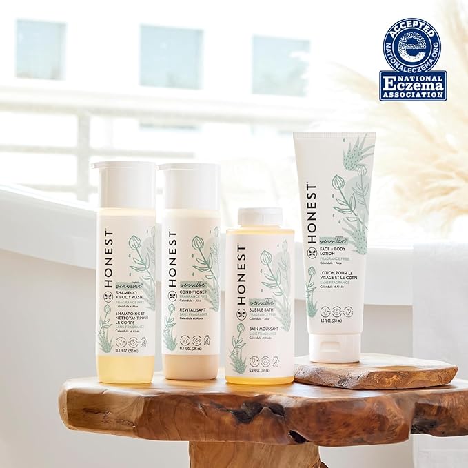The Honest Company Silicone-Free Conditioner, Gentle, Hypoallergenic, Naturally Derived Ingredients, Fragrance-Free for Sensitive Skin, 10 fl oz