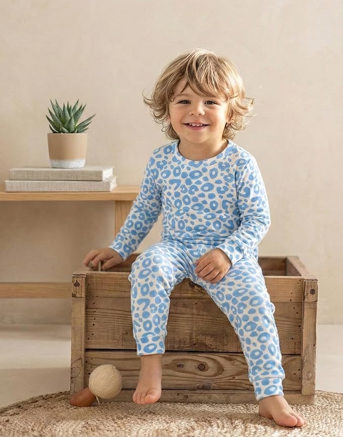 moimoln Baby Toddler Pajama Set Snug-Fit Cotton Modal Sleepwear, Leopard, Check & Solid Mix (6M-8Y, 1/2 Pack)