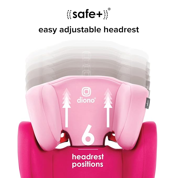 Diono Cambria 2 XL, Dual Latch Connectors, 2-in-1 Belt Positioning Booster Seat, High-Back to Backless Booster, Space and Room to Grow, 7 Headrest Positions, 8 Years 1 Booster Seat, Pink