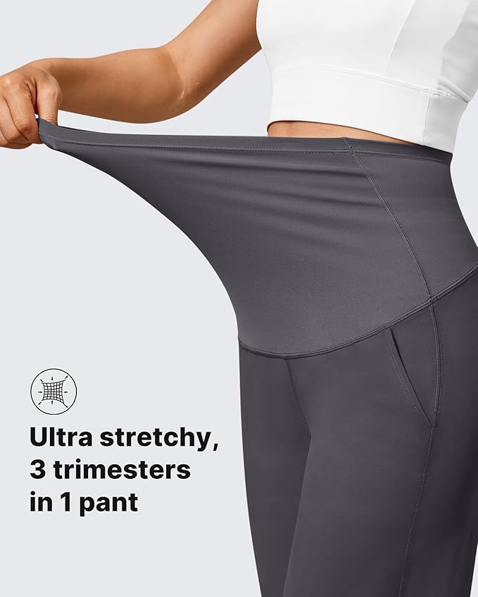 G4Free Maternity Pants Over The Belly Yoga Dress Work Pregnancy Pants Stretchy Lounge Wide Leg Trousers with Pockets