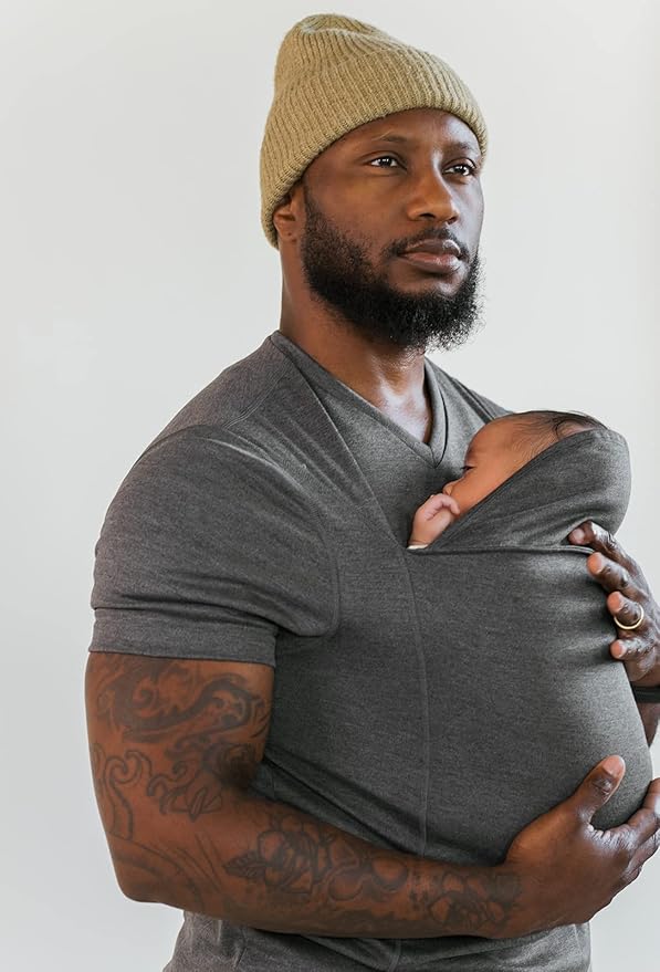 Lalabu The Dad Shirt | Hands-Free Baby Carrier for Dad with Kangaroo Pouch | Engineered for Bonding, Safety, & Comfort for Newborns Up to 15 Lbs. | CPSC Compliant - Simple Gray - Small