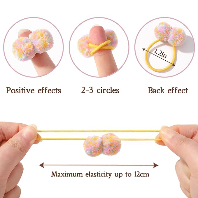 choicbaby Baby Girls Hair Accessories - Small Fluffy Pom Pom Ball Elastic Ponytail Holders and Rubber Bands for Toddlers and Infants (40Pcs)