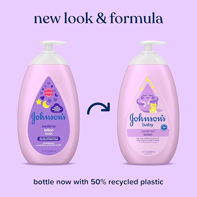 Johnson's Baby Bedtime Lotion, Soothing NaturalCalm Aromas, Gentle Nighttime Baby Lotion, Helps Relax & Soothe, Hydrating, No added Parabens & Dyes, 27.1 fl. oz