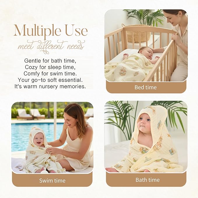 Ultra-Soft Muslin Baby Towel - 32 x 32 Inches, Ideal for Bath & Beach, Suitable for Both Boys & Girls from Newborns to Toddlers