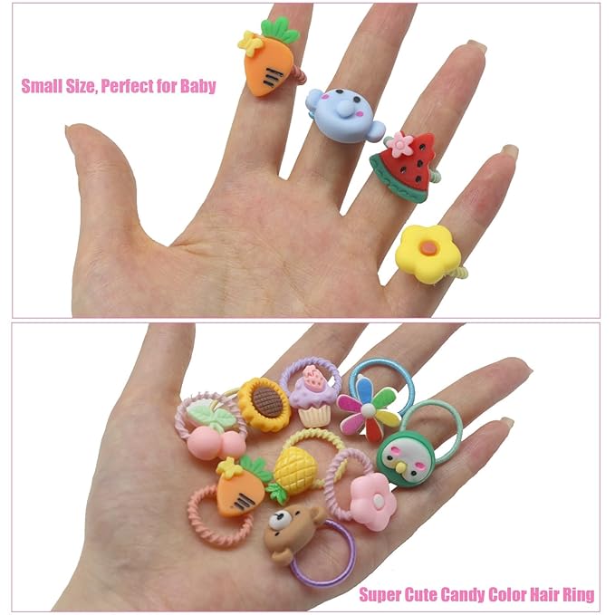 60Pcs Baby Hair Ties, Cute Cartoon Small Hair Ties for Toddlers Little Girls, Colorful Elastic Pony Tails Hair Bands 0.8inch Dia, No Damage Seamless Soft Hair Accessories, Kids Gift, BlueZOO