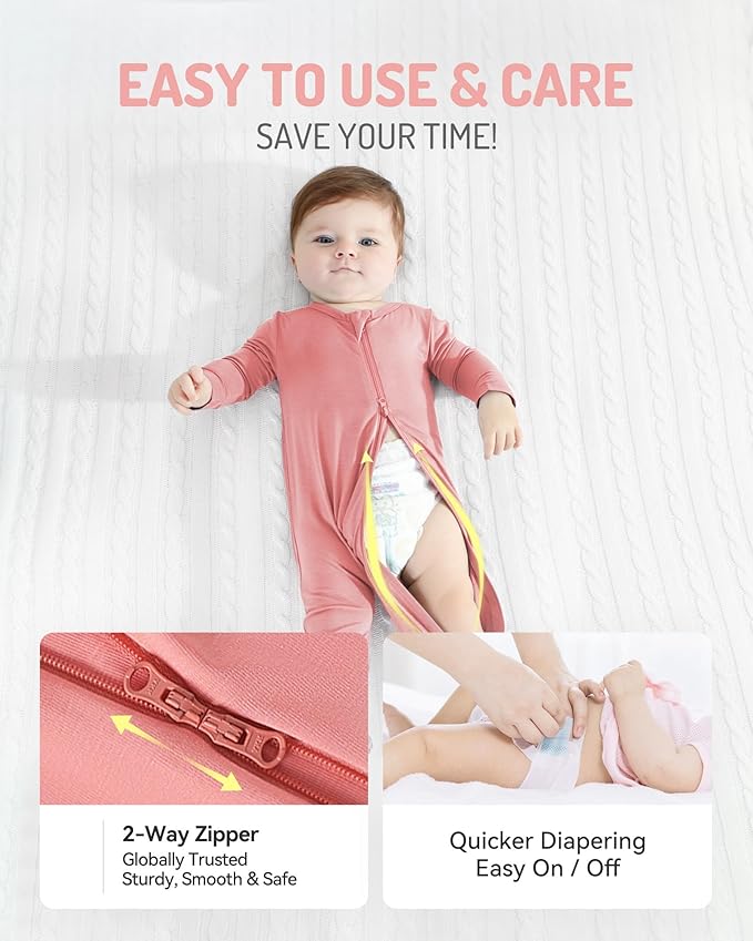 HAPIU Rayon from Bamboo Baby Footed Pajamas, 2 Way Premium Zipper, Footie for Baby Boy Girls, Newborn-24 Months