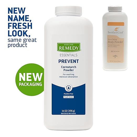 Medline Remedy Essentials Cornstarch Powder (14 oz Bottle), Fresh Scent, Talc Free, Shaker Top, Skin Care, Absorbs Sweat, Soothes, Reduces Friction & Chafing, For Adults, Feet, Groin