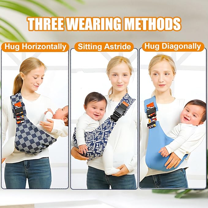Baby Sling Carrier Newborn to Toddler Adjustable One-Shoulder Design with Hip Seat Support, Labor-Saving Baby Wraps Carrier 10-30 lbs(Square)