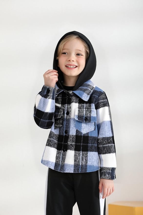 YOUNGER STAR Toddler Kids Boys Girls Flannel Hooded Plaid Shirt Button Baby Red Clothes