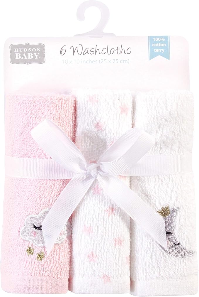 Hudson Baby Unisex Baby Super Soft Cotton Washcloths, Pink Cloud, One Size