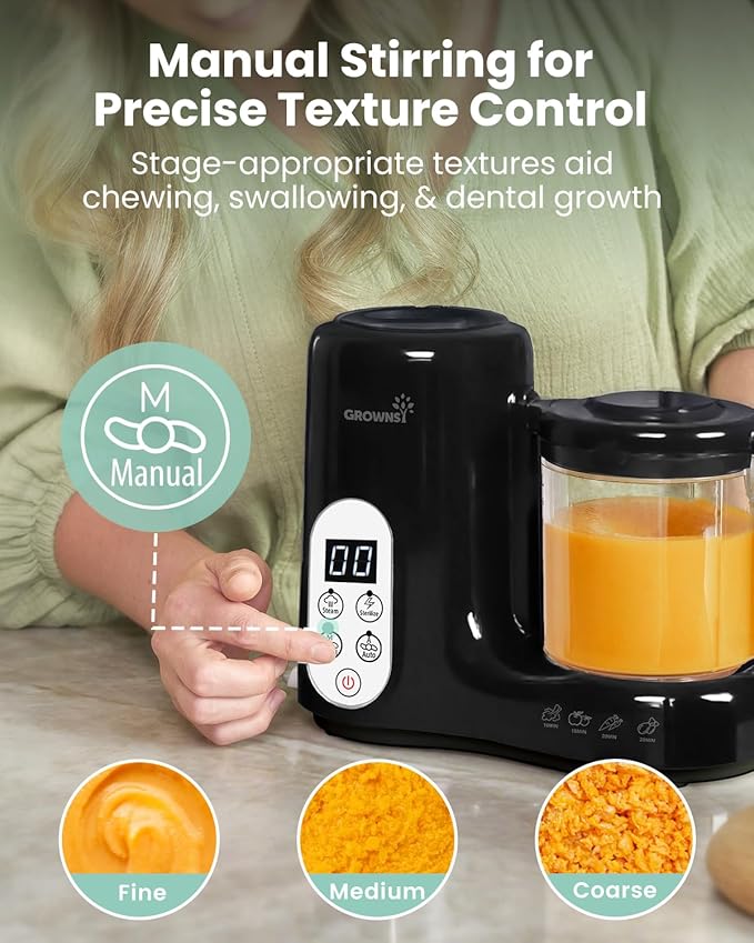 Grownsy Baby Food Maker with Steam Basket, One Step Baby Food Processor Steamer Puree Blender Grinder Mills Machine, Auto Cooking Grinding and Sterili-zing for Healthy Homemade Baby Food, Blcak