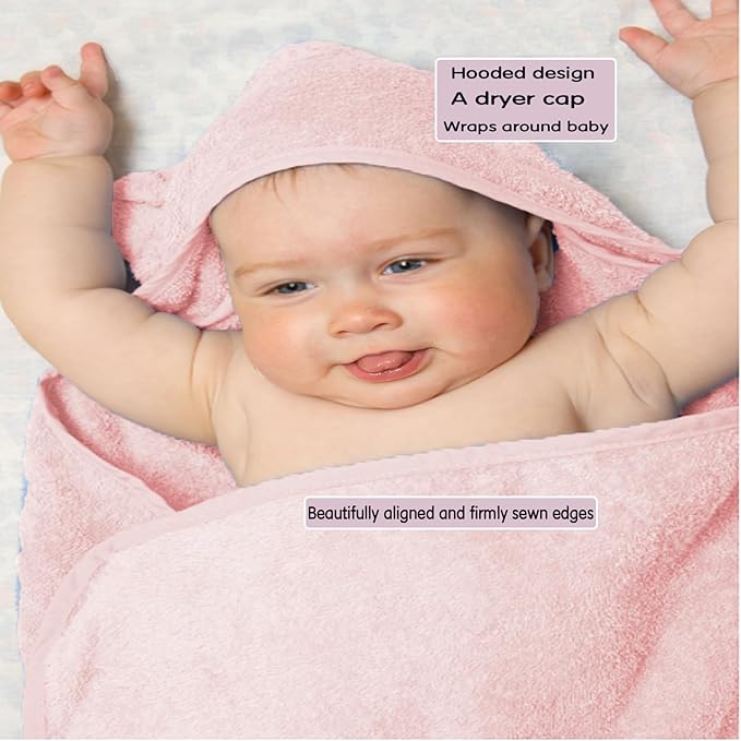 Baby Hooded Bath Towel 31.5"x31.5" Ultra Absorbent Soft Coral Fleece, for Newborn Infant Toddler Up to 3 Years, Unisex Bathrobe Blanket for Boys & Girls 2PCS(White Pink)