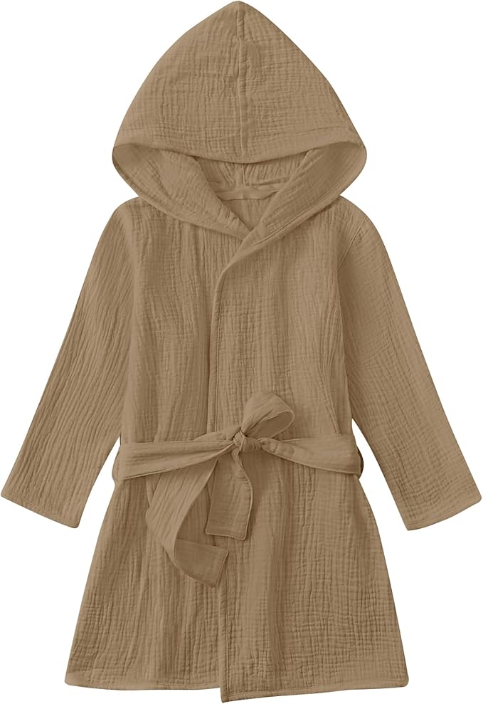 Organic Cotton Toddler Bathrobe, Soft and Breathable Baby Robe for Kid, Boy& Girl Hooded Robe Muslin