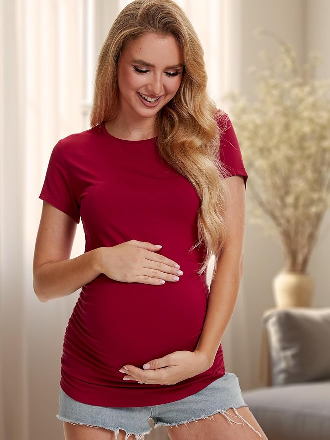 3 Pack Womens Maternity Shirts - Crew Neck Maternity Top Short Sleeve Pregnancy Tee Shirts