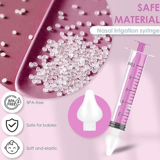 Bluet B - Baby Nasal Syringe (2-Pack) - Safe Silicone Nasal Aspirator for Newborn - Infant Mucus Removal - 10ml Nose Cleaner Syringe for Baby - Toddler Congestion Relief - Reusable Tips - Pink