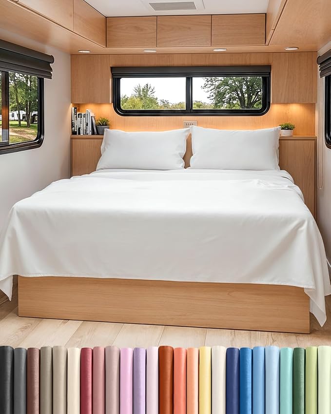 RV Short Queen Sheet Set 60 X 75 - 4 Piece RV Short Queen Bed Sheets - Ultra Soft, Breathable & Cooling - Designed for Bunks, Trailers & Camper - Fits 8” to 12" Mattress - Hotel Luxury Bedding - White