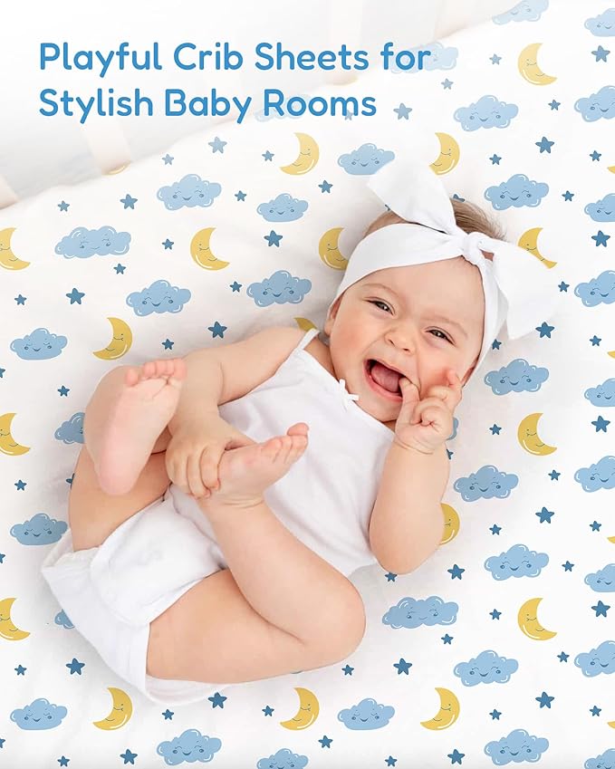 Crib Sheets 2 Pack, Fitted Crib Sheet for Standard Crib Mattress 28x52x9, Ultra Soft Jersey Knit, Breathable Stretchy Deep Pocket, Snug Fit Stays Put, Baby Crib Mattress Sheet