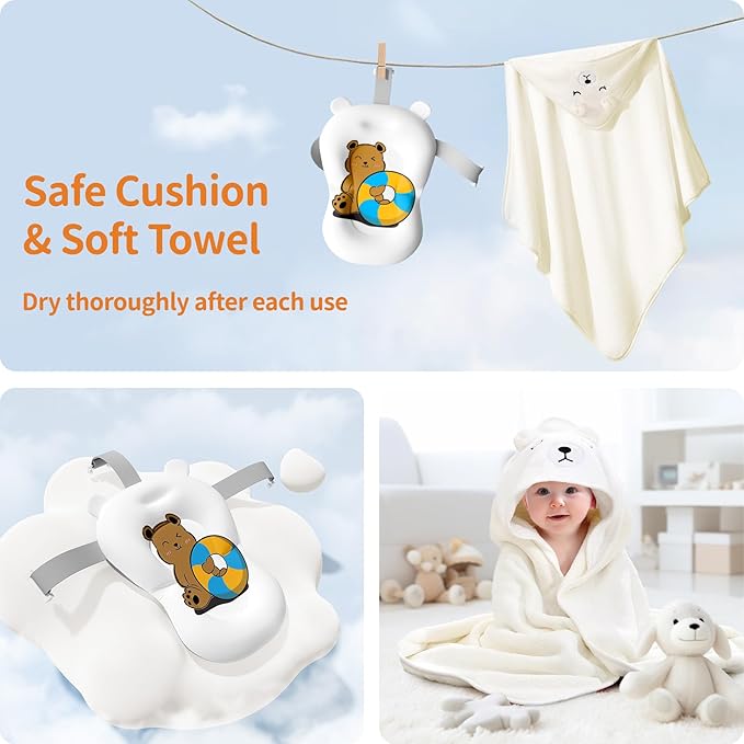 Collapsible Baby Bathtub for Newborn to Toddler (0-18 Months) - Foldable Baby Bath Tub with Soft Towel, Newborn& Infant Bathtub for Travel and Outdoor, Brown