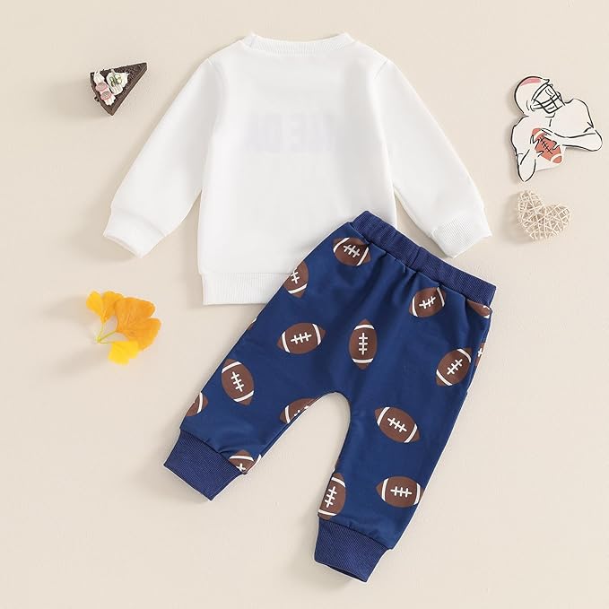 Baby Boy Fall Clothes Set Long Sleeve Football Print Sweatshirt Pants Toddler Infant Outfits 6 12 18 24 Months 2T