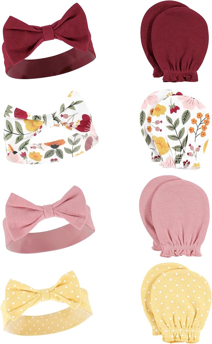 Hudson Baby baby-girls Cotton Headband and Scratch Mitten Set