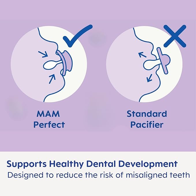 MAM Perfect Night Baby Pacifier, Patented Nipple, Glows in The Dark, 2 Pack, 0-6 Months, Unisex