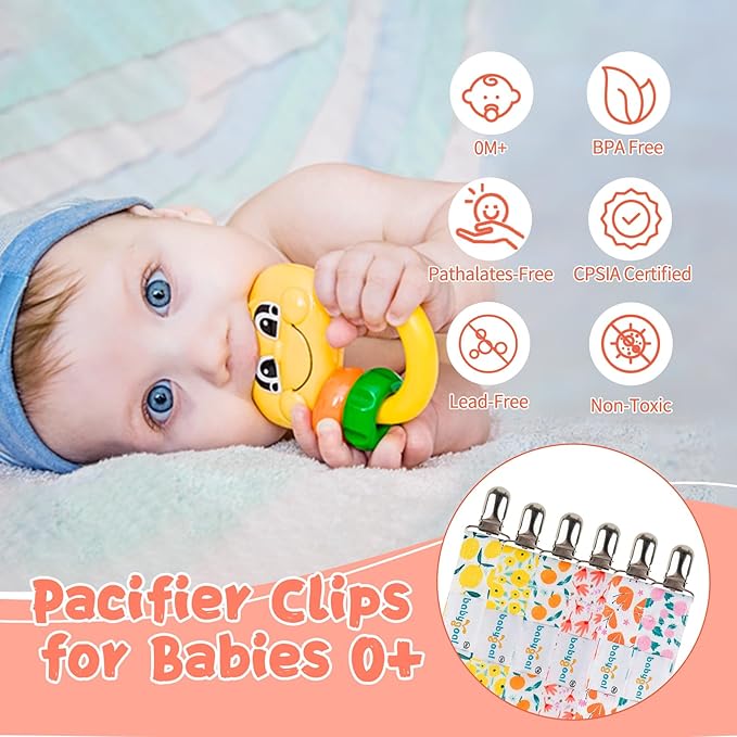Babygoal Girl Pacifier Clips, 6 Pack Pacifier Holder for Boys and Girls Fits Most Pacifiers 6MP05