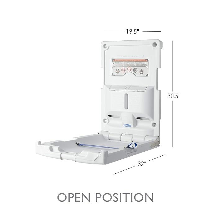 SafetyCraft Vertical Baby Diaper Changing Station, Wall Mounted, Built in Liner Dispenser, One Handed Adjustable Safety Strap (100-EV-SC) - Light Gray