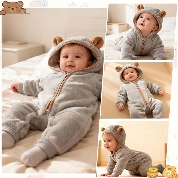 Fairy Baby Newborn Baby Bear Outfit Suit Thin Fleece Jumpsuit Romper Hooded Winter Clothes Snowsuit Coat Infant Girls Boys
