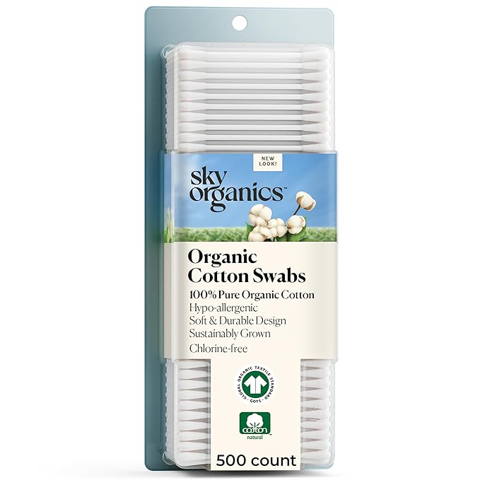Sky Organics - Organic Cotton Swabs, 500 ct. - Ultra Soft Tips - Strong & Durable - Hypoallergenic - Chlorine Free - Sustainable - Natural, Vegan & Cruelty Free - Skin Care & Self Care