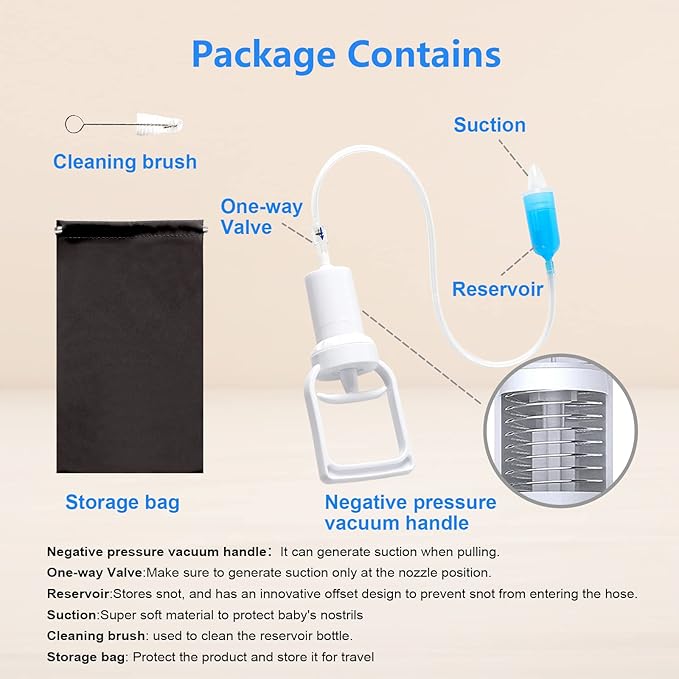 Nasal Aspirator Baby & Portable Hand Puller Nose Sucker, Strong Suction | Easy to Operate | Reusable | Easy to Carry & Soft Silicone Nose Cleaner for Baby Infant, Negative Pressure Principle