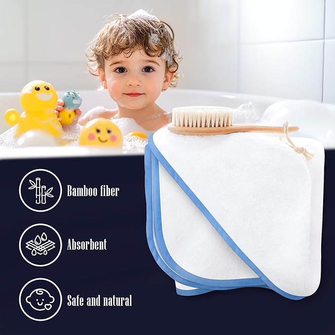 2 Pack Baby Bath Towel - Rayon Made from Bamboo, Ultra Soft Hooded Towels for Kids - X Large Size for 0-7 Yrs (White and Navy Blue, 37.5 x 37.5 Inch)