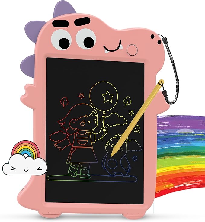 Henry & Colin Dinosaur-Themed LCD Writing Tablet for Kids – Reusable, Travel-Friendly Drawing Pad for Boys & Girls Ages 3 & Up. Perfect for Creativity, Fun, Learning, and Education (Pink)