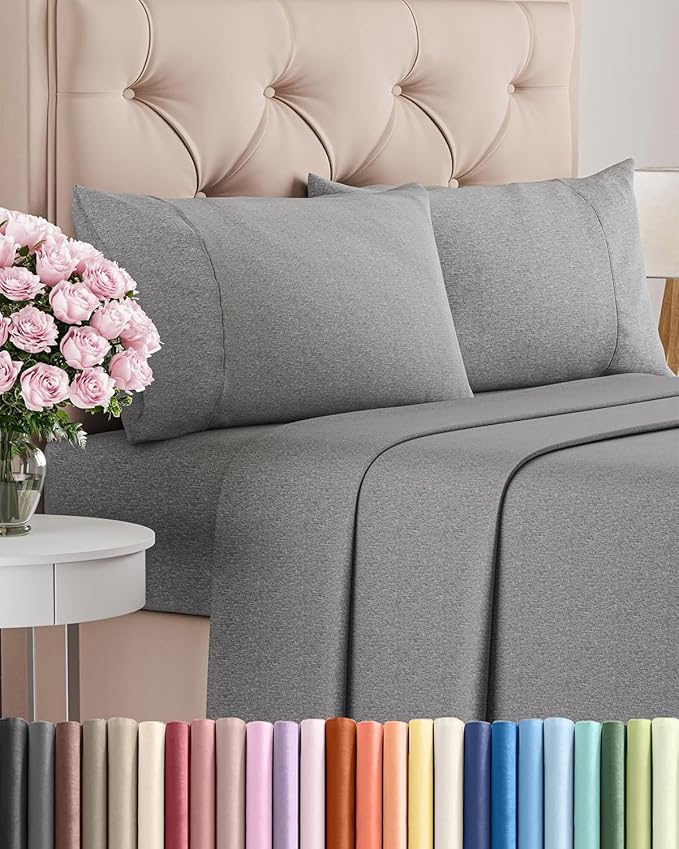 King Size 4 Piece Sheet Set - Comfy Breathable & Cooling Bed Sheets Set - Hotel Luxury Bedding for Women, Men, Kids, Teens, Boys & Girls - Deep Pockets, Soft & Wrinkle Free - Grey (Heathered Sheets)
