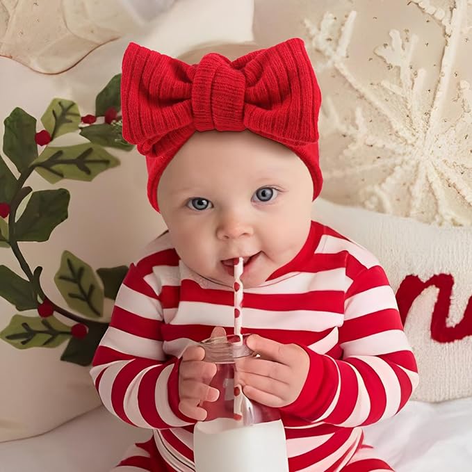 YanJie Christmas Baby Girls Headbands Red Green White Stretchy Waffle Hair Bows Toddler Headband Newborn Big Baby Bows Girls Hair Accessories
