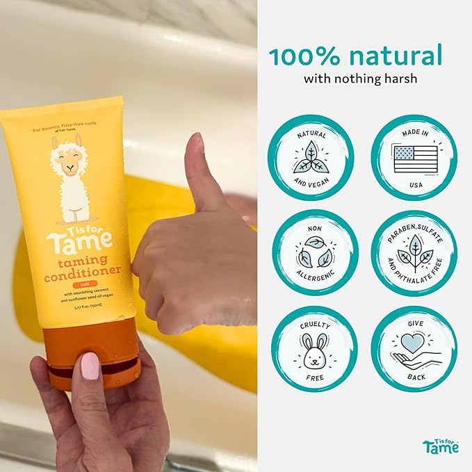 T is for Tame – Natural Curly Hair Conditioner for Kids with Jojoba & Sunflower Oil – Detangles, Softens & Controls Frizz – Plant-Based, Vegan & Hypoallergenic – 5.07 fl oz (2 Pack)