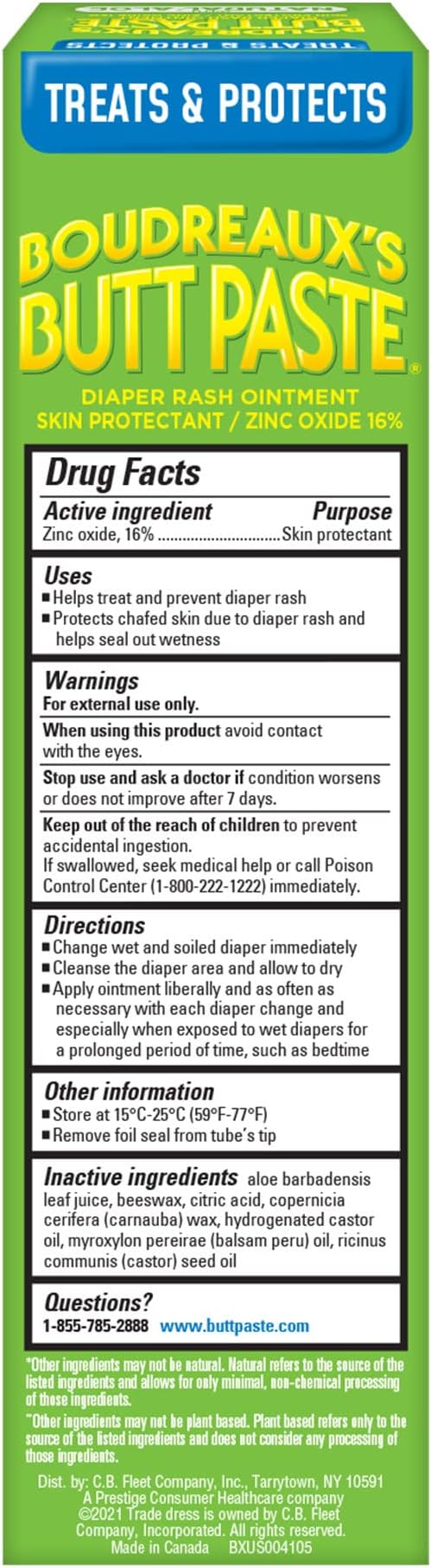 Boudreaux's Butt Paste with Natural* Aloe Diaper Rash Cream, Ointment for Baby, 4 oz Tube