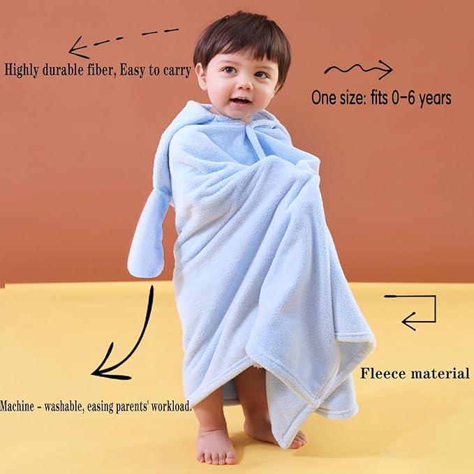 Toddler Bath Towel Baby Towels with Hood 27.5"X55" Ultra Absorbent Soft Bathrobe Blanket Kids Shower Towel for Girls and Boys(Sky Blue)