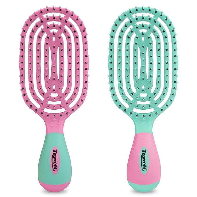 NuWay 4HAIR® U.S. Patented Detangler Hair Brush for Men & Women - Pink & Teal | Hair Comb for Scalp Care - Fast Dry Venting Scheme - TravelC Detangling Brush for All Hair Type