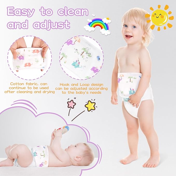 4Pcs Baby Infant Umbilical Cord Belly Bands Cartoon Cotton Soft Baby Belly Belt, Adjustable Newborn Belly Button Wrap, Baby Tummy Wrap for Protection, Baby Gifts for 0 to 12 Months(Elephant)